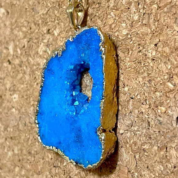Natural Geode Stone & Crystal Quartz Good Morning Blue & God's Debut Necklace 5c - Picture 9 of 14